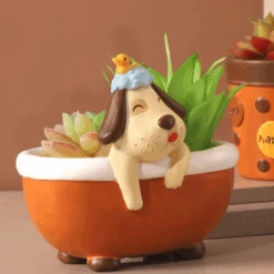 Cute Pup In Bathtub Resin Succulent Pot