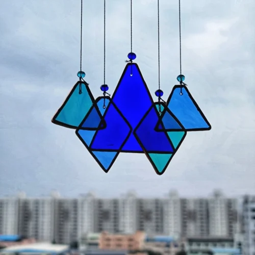 Shades Of Blue Mini Suncatcher Stained Glass Windchime