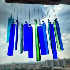 Blue And Green Stained Glass Windchime
