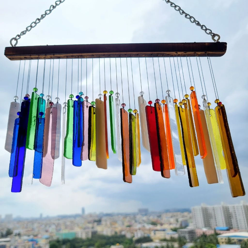 Large Rainbow Stained Glass WindChime 2 Large Rainbow Stained Glass WindChime - Image 2