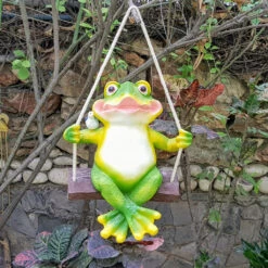 Wonderland Garden Frog On Swing (Garden Decor Home Decor, Hanging Frog, Frog, Garden Statue, Animal Statue)