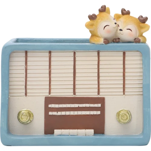 Retro Radio With Deers Resin Succulent Pot -Plant Life Decor Shop 61 1