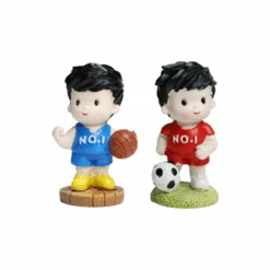 Miniature Sport Boys Playing Basketball & Football Set Of 2 Decor