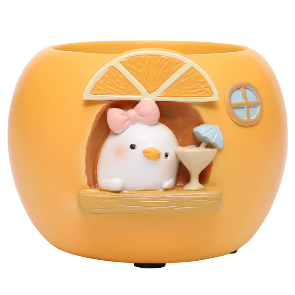Cute Hen In Pumpkin Resin Succulent Pot 2 Cute Hen In Pumpkin Resin Succulent Pot - Image 2