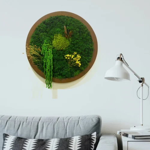 A Meridian Briar Preserved Moss Frame With Dark Wood