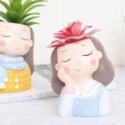 Adorable Thinking Girl Resin Succulent Pot -Plant Life Decor Shop Adorable thinking girl 3