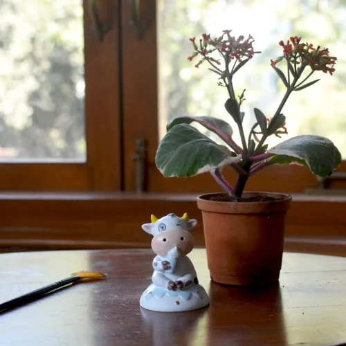 Miniature Baby Cow Drinking Milk – Cute Farm Animal Resin Decor -Plant Life Decor Shop Baby Cow Having Milk 3