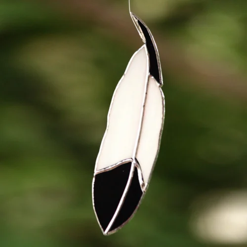 Suncatcher Stained-Glass Feather -Plant Life Decor Shop Black White