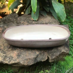 Chiselled Bonsai Ceramic Tray -Plant Life Decor Shop BonsaiOvalLongTray GreySet 36x14x7 1300gms 3