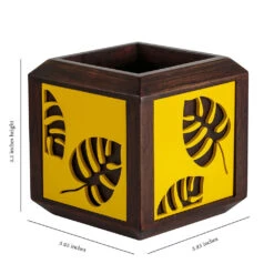 QUBO Floral Leaf Handmade Wooden Indoor Planter Pot -Plant Life Decor Shop C1001 1 Dimension