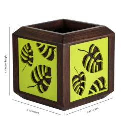 QUBO Floral Leaf Handmade Wooden Indoor Planter Pot -Plant Life Decor Shop C1002 1 Dimension