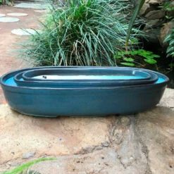 Set Of 3 Chiselled Bonsai Ceramic Tray -Plant Life Decor Shop ChiselledBonsaiCeramicTray Small PacificBlue 2