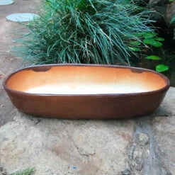 Chiselled Bonsai Ceramic Tray -Plant Life Decor Shop ChiselledBonsaiCeramicTraySet CopperBrown 5