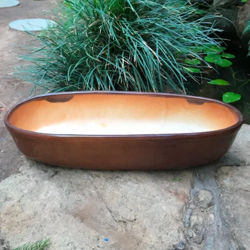 Chiselled Bonsai Ceramic Tray -Plant Life Decor Shop ChiselledBonsaiCeramicTraySet CopperBrown 5