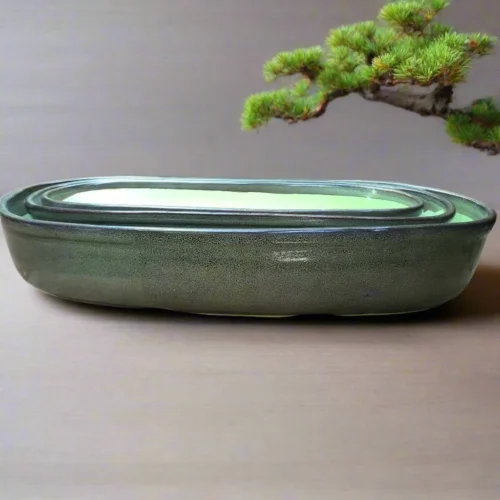Set Of 3 Chiselled Bonsai Ceramic Tray -Plant Life Decor Shop ChiselledBonsaiCeramicTraySet SageGreen 1