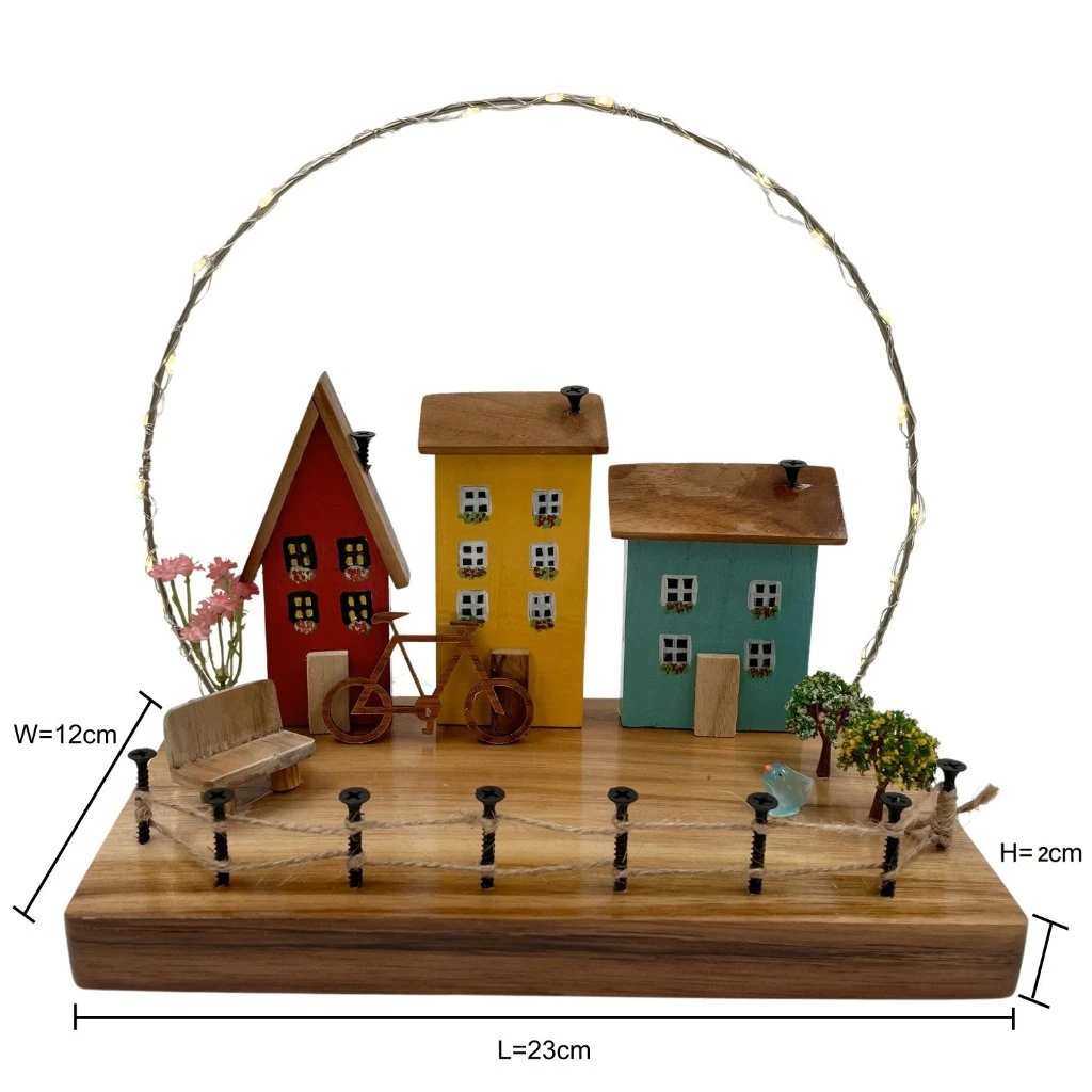 Wooden Houses With String Lights Decor 2 Wooden Houses With String Lights Decor - Image 2