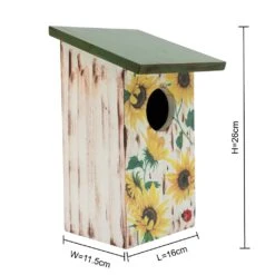 Hand Crafted Solid Wood Bird House With Sunflowers Decor -Plant Life Decor Shop Copy of IMG 0389 1