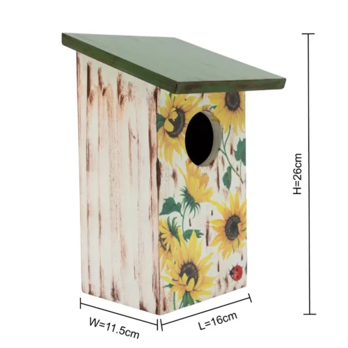 Hand Crafted Solid Wood Bird House With Sunflowers Decor -Plant Life Decor Shop Copy of IMG 0389 1