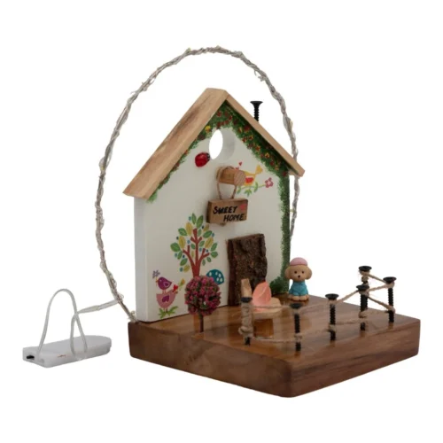 White Cottage With Bark Door & String Lights Decor -Plant Life Decor Shop Copy of IMG 0529