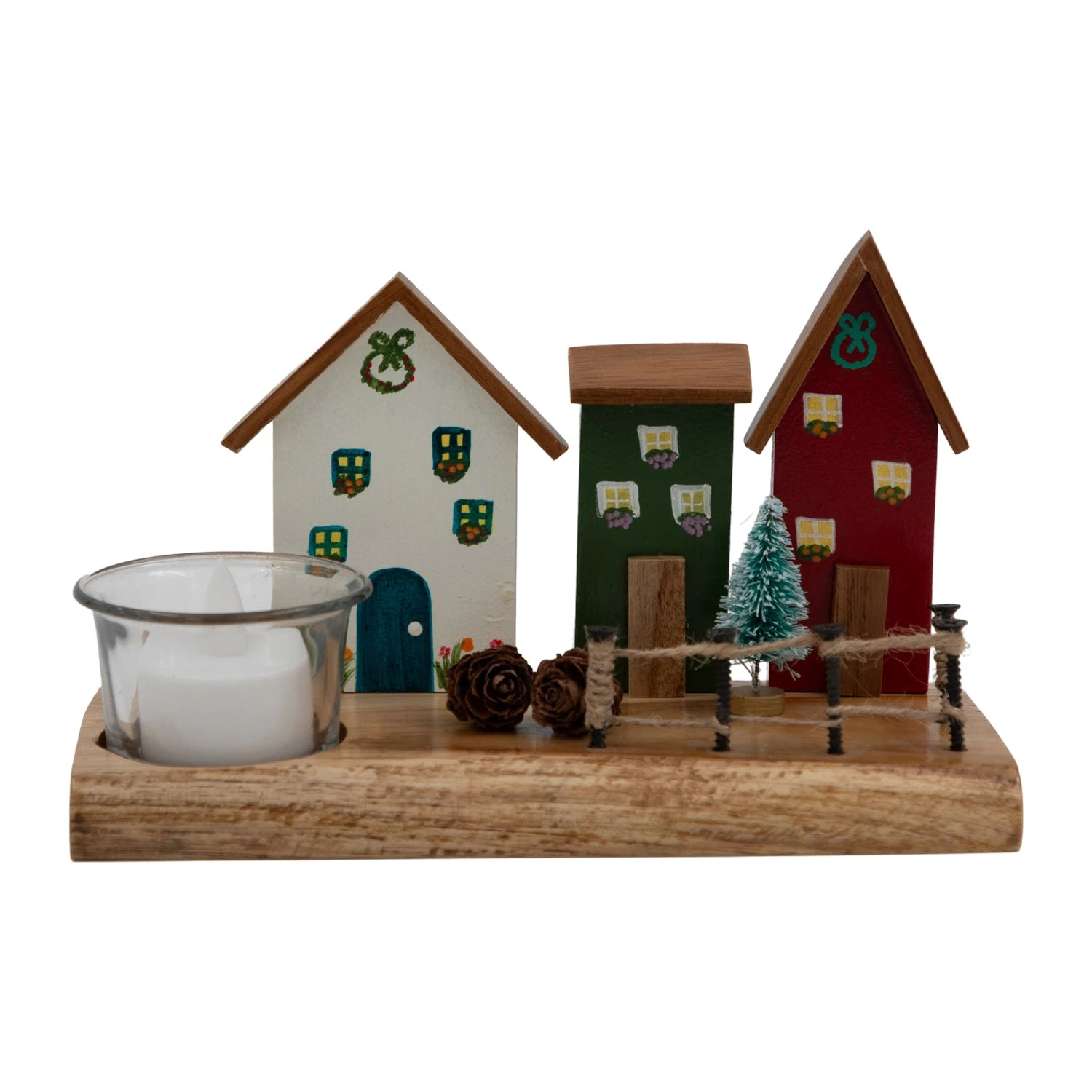 Vintage Wooden Row Of Houses T Light Decor 3 Vintage Wooden Row Of Houses T Light Decor - Image 3