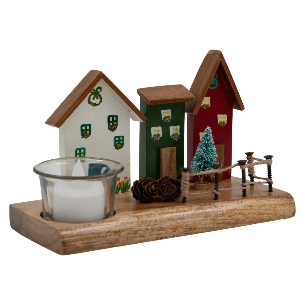 Vintage Wooden Row Of Houses T Light Decor 7 Vintage Wooden Row Of Houses T Light Decor - Image 7