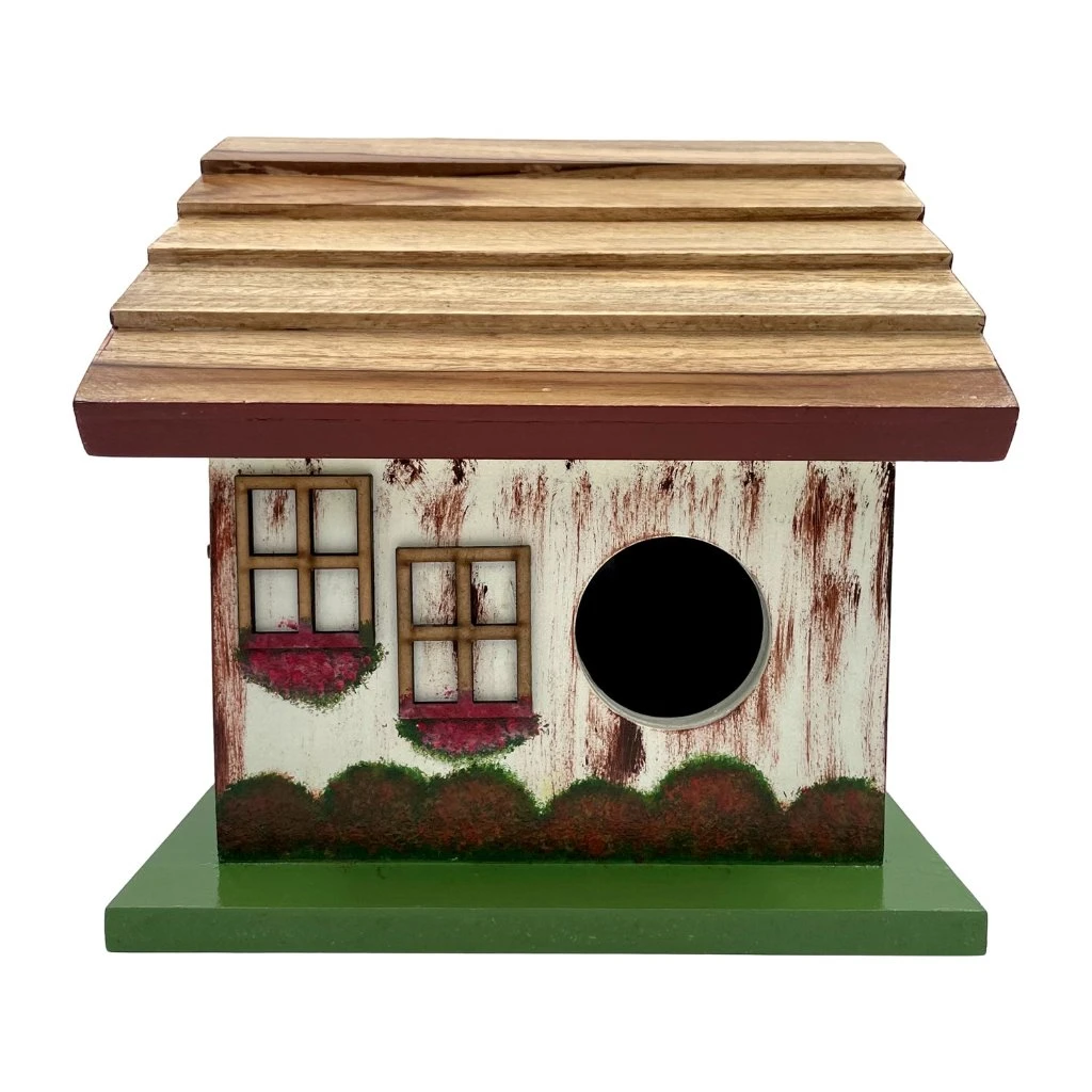 Hand Painted Slanting Teak Roof Bird House Decor 1 Hand Painted Slanting Teak Roof Bird House Decor