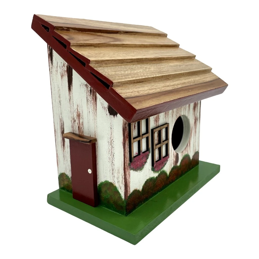 Hand Painted Slanting Teak Roof Bird House Decor 3 Hand Painted Slanting Teak Roof Bird House Decor - Image 3