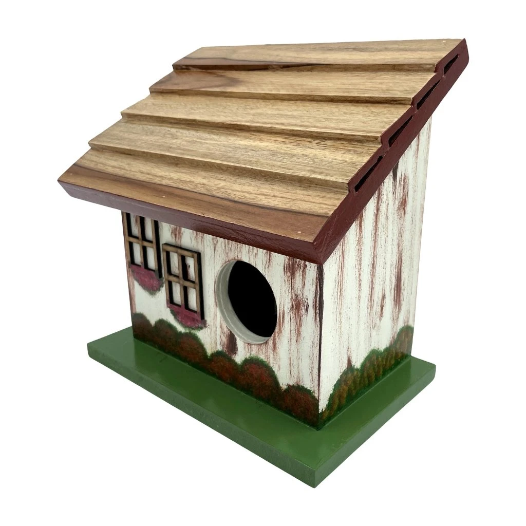 Hand Painted Slanting Teak Roof Bird House Decor 2 Hand Painted Slanting Teak Roof Bird House Decor - Image 2