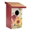 Teak Roof Bird House With Floral Meadows Decor