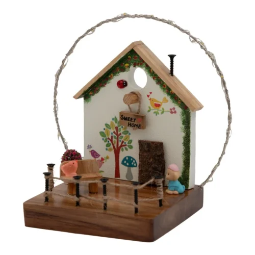 White Cottage With Bark Door & String Lights Decor -Plant Life Decor Shop CopyofIMG 0530