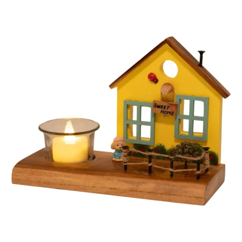 Vintage Wooden Yellow Cottage House Tea Light / Candle Holder Decor -Plant Life Decor Shop CopyofIMG 0558