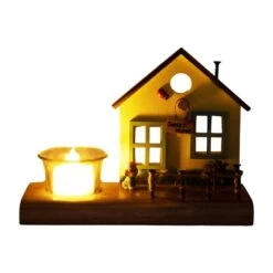Vintage Wooden Yellow Cottage House Tea Light / Candle Holder Decor -Plant Life Decor Shop CopyofIMG 0562