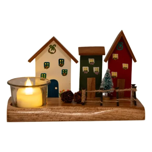 Vintage Wooden Row Of Houses T Light Decor