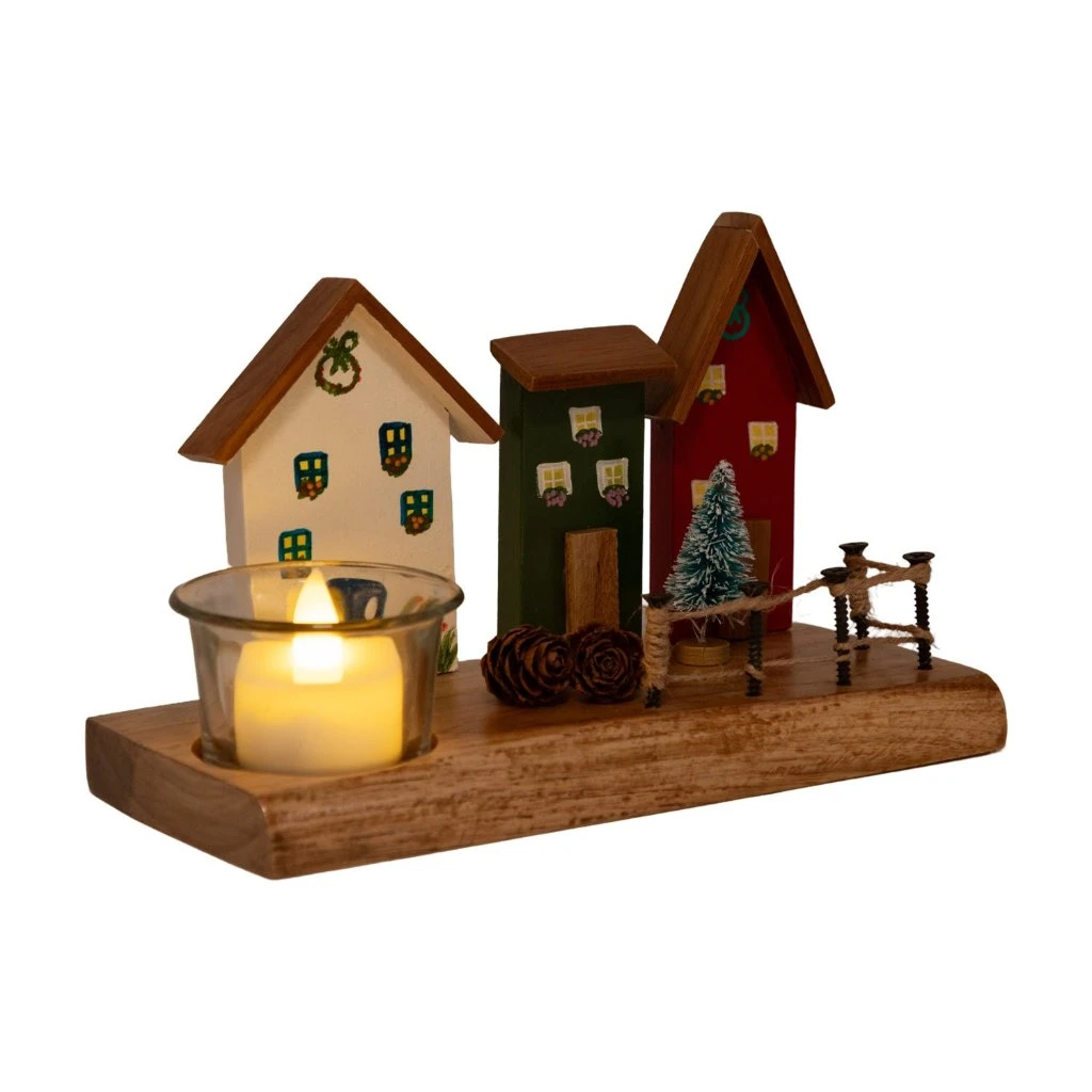 Vintage Wooden Row Of Houses T Light Decor 5 Vintage Wooden Row Of Houses T Light Decor - Image 5