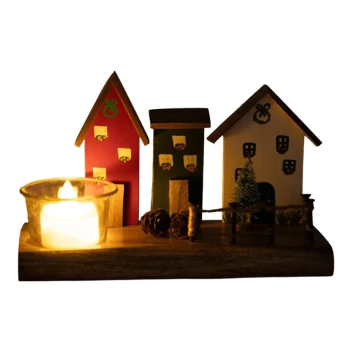 Vintage Wooden Row Of Houses T Light Decor 10 Vintage Wooden Row Of Houses T Light Decor -Plant Life Decor Shop CopyofIMG 0581