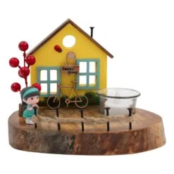 Vintage Wooden Yellow House T Light Decor -Plant Life Decor Shop CopyofIMG 0606