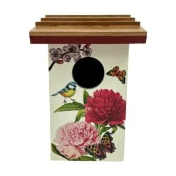 Yellow Floral Teak Roof Bird House Decor