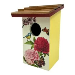 Yellow Floral Teak Roof Bird House Decor -Plant Life Decor Shop CopyofIMG 4327