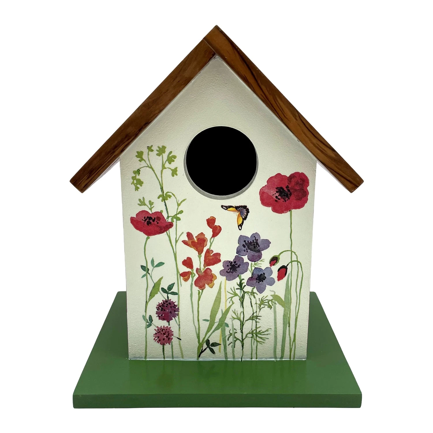 Teak Roof Bird House With Meadows Decor 1 Teak Roof Bird House With Meadows Decor