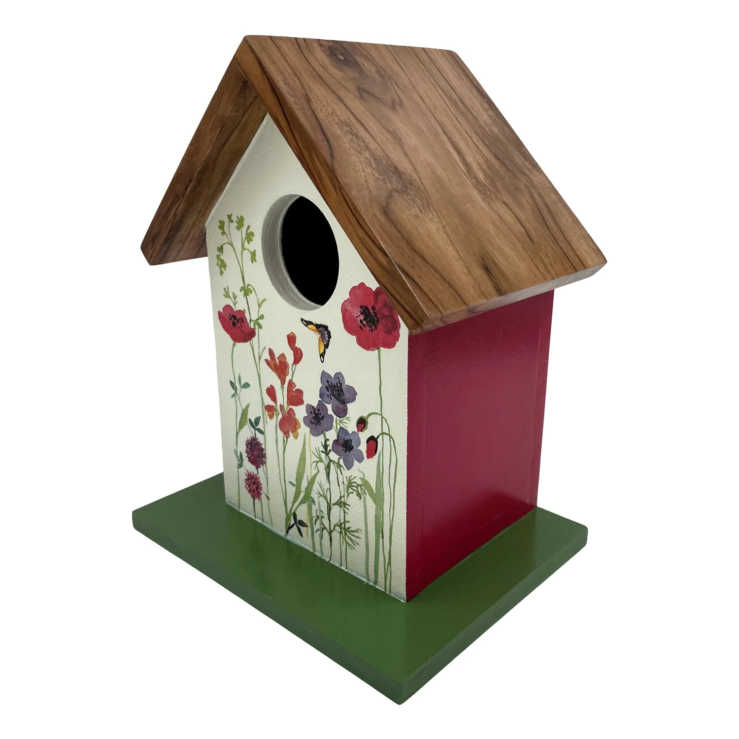 Teak Roof Bird House With Meadows Decor 2 Teak Roof Bird House With Meadows Decor - Image 2