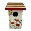 Teak Roof Bird House With Poppies Decor