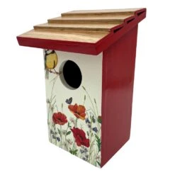 Teak Roof Bird House With Poppies Decor -Plant Life Decor Shop CopyofIMG 4340