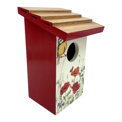 Teak Roof Bird House With Poppies Decor -Plant Life Decor Shop CopyofIMG 4341