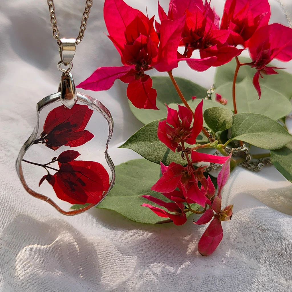 Crimson Cascade Bougainvillea Real Dried Flower Necklace 6 Crimson Cascade Bougainvillea Real Dried Flower Necklace - Image 6