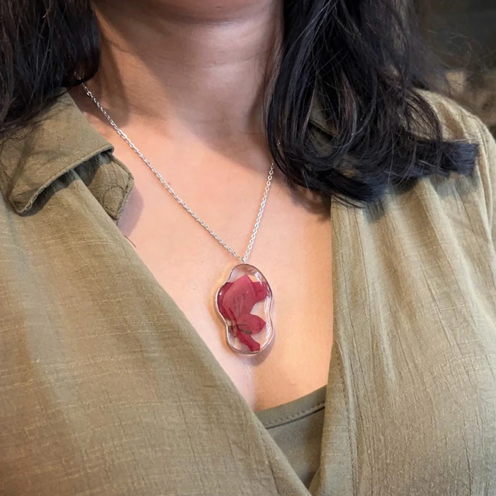 Crimson Cascade Bougainvillea Real Dried Flower Necklace 2 Crimson Cascade Bougainvillea Real Dried Flower Necklace - Image 2