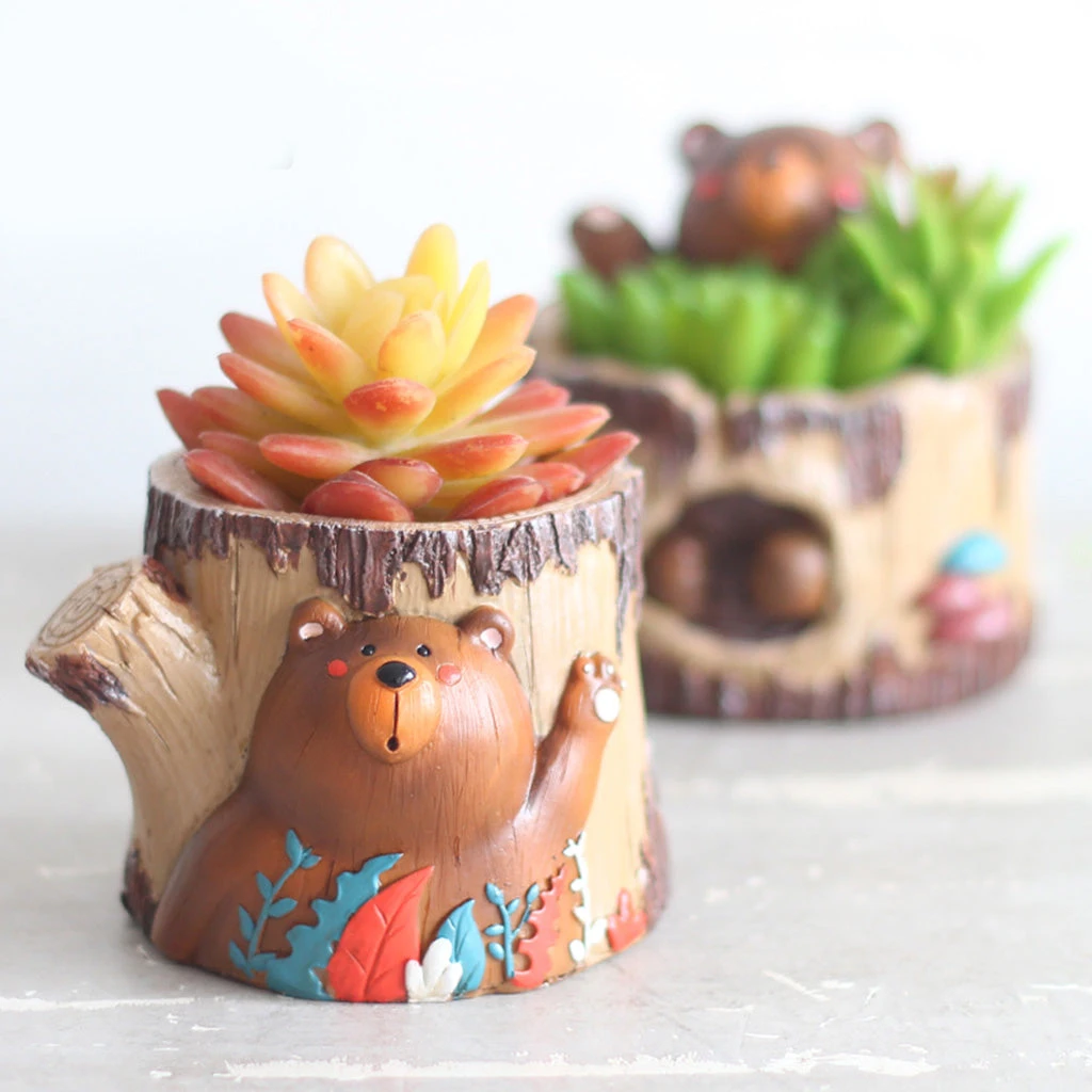 Cute Waving Bear Resin Succulent Pot 2 Cute Waving Bear Resin Succulent Pot - Image 2