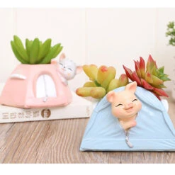 Cute Kitty In Tent Resin Succulent Pot -Plant Life Decor Shop Cute kitty in tent 3
