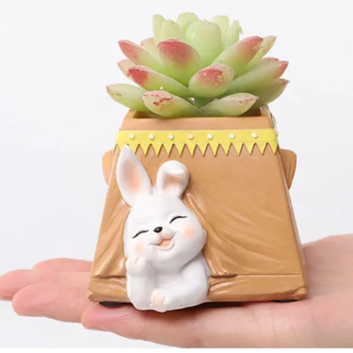 Cute Kitty In Tent Resin Succulent Pot -Plant Life Decor Shop Cute rabbit in tent 2