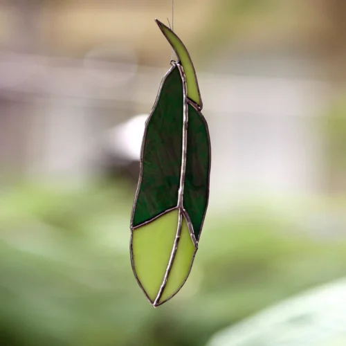 Suncatcher Stained-Glass Feather -Plant Life Decor Shop Dark light green