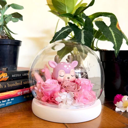Deer Amidst Roses Preserved Flower Tabletop (with Gift Box)